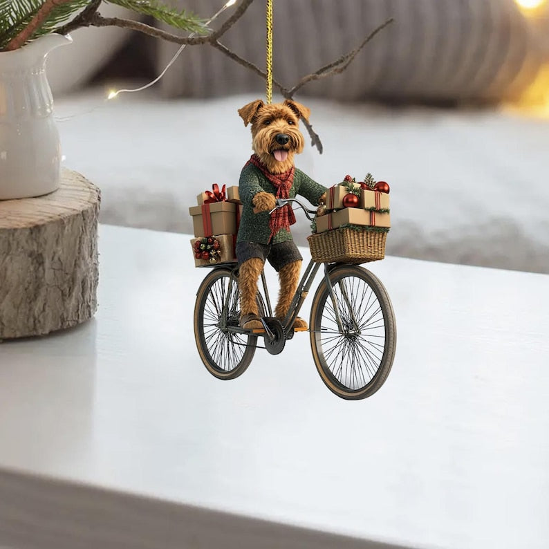 Airedale Terrier Riding a Bicycle Christmas Ornament, Funny Airedale Terrier Ornament ON0812