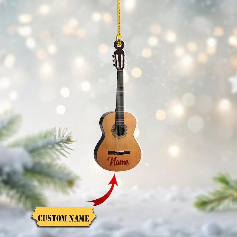 Personalized Acoustic Guitar Ornament, Custom Name Guitar Lover Ornament ON1193