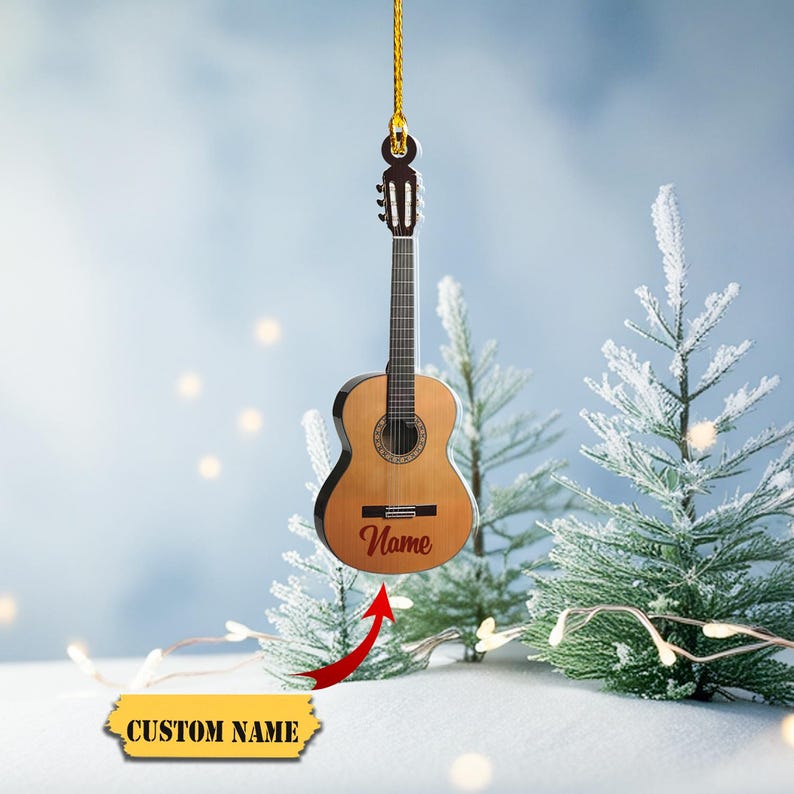 Personalized Acoustic Guitar Ornament, Custom Name Guitar Lover Ornament ON1193