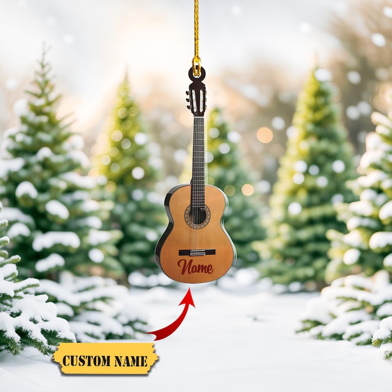 Personalized Acoustic Guitar Ornament, Custom Name Guitar Lover Ornament ON1193