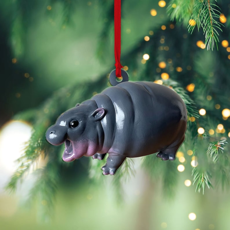 Personalized Cute Baby Hippo Moo Deng Ornament, Custom Moo Deng Hippo Christmas Ornament ON0419