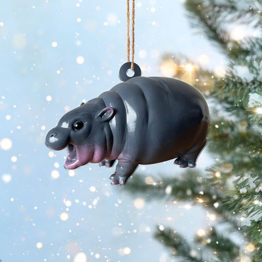 Personalized Cute Baby Hippo Moo Deng Ornament, Custom Moo Deng Hippo Christmas Ornament ON0419