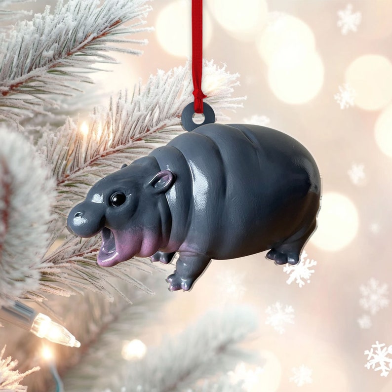 Personalized Cute Baby Hippo Moo Deng Ornament, Custom Moo Deng Hippo Christmas Ornament ON0419