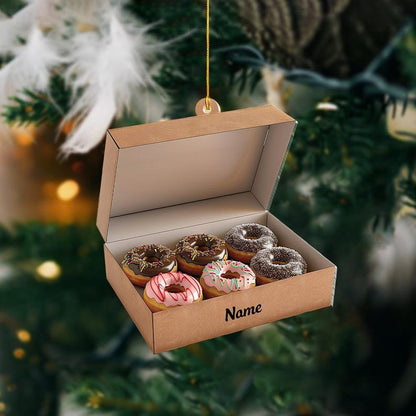 Personalized Donut Box Christmas Light Ornament, Custom Name Loved Donut Box Ornament ON1235