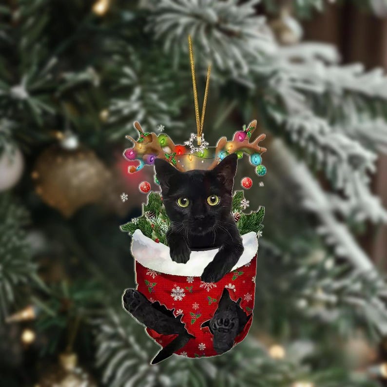 Black Cat In Snow Pocket Christmas Ornament 2024, Cat Lover Cat Kitten Owners Ornament ON0774