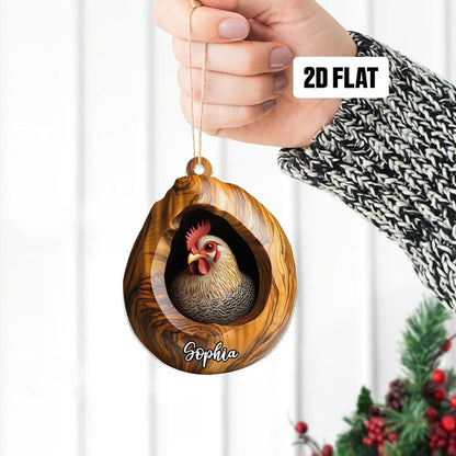 Personalized Chicken Farmhouse Christmas Ornament, Custom Name Chicken Ornament ON0819