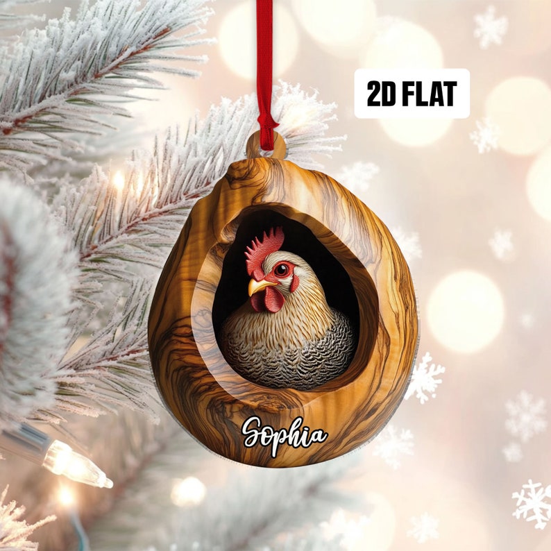 Personalized Chicken Farmhouse Christmas Ornament, Custom Name Chicken Ornament ON0819