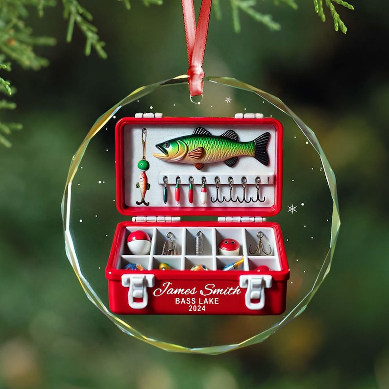 Personalized Fishing Tackle Box Christmas Ornament, Custom Name Fisherman Ornament ON0757