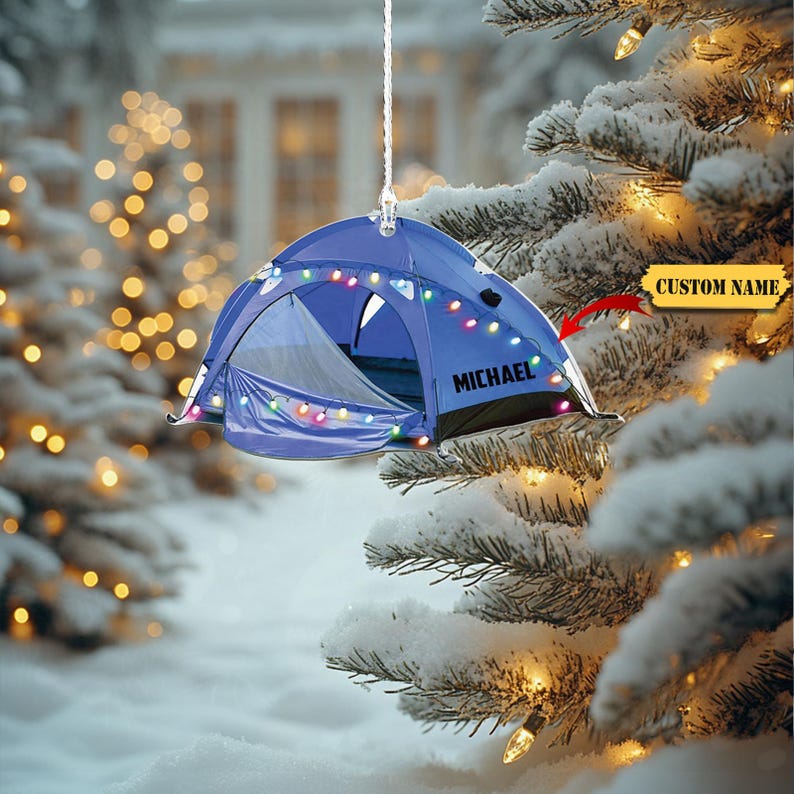 Personalized Camping Tent Light Christmas Ornament 2024, Custom Name Camper Camping Lover Ornament ON0761