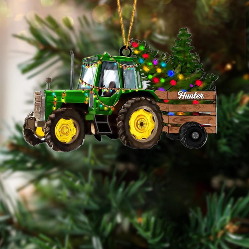 Personalized Tractor Christmas Ornament 2024, Custom Name Farmer Tractor Owner Xmas Ornament ON0773