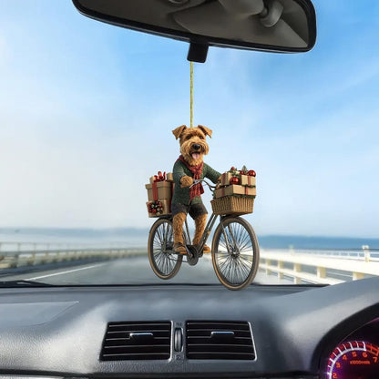 Airedale Terrier Riding a Bicycle Christmas Ornament, Funny Airedale Terrier Ornament ON0812