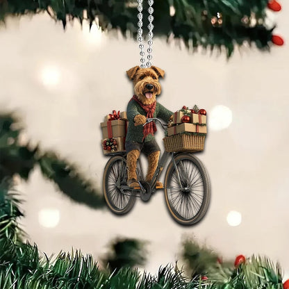 Airedale Terrier Riding a Bicycle Christmas Ornament, Funny Airedale Terrier Ornament ON0812