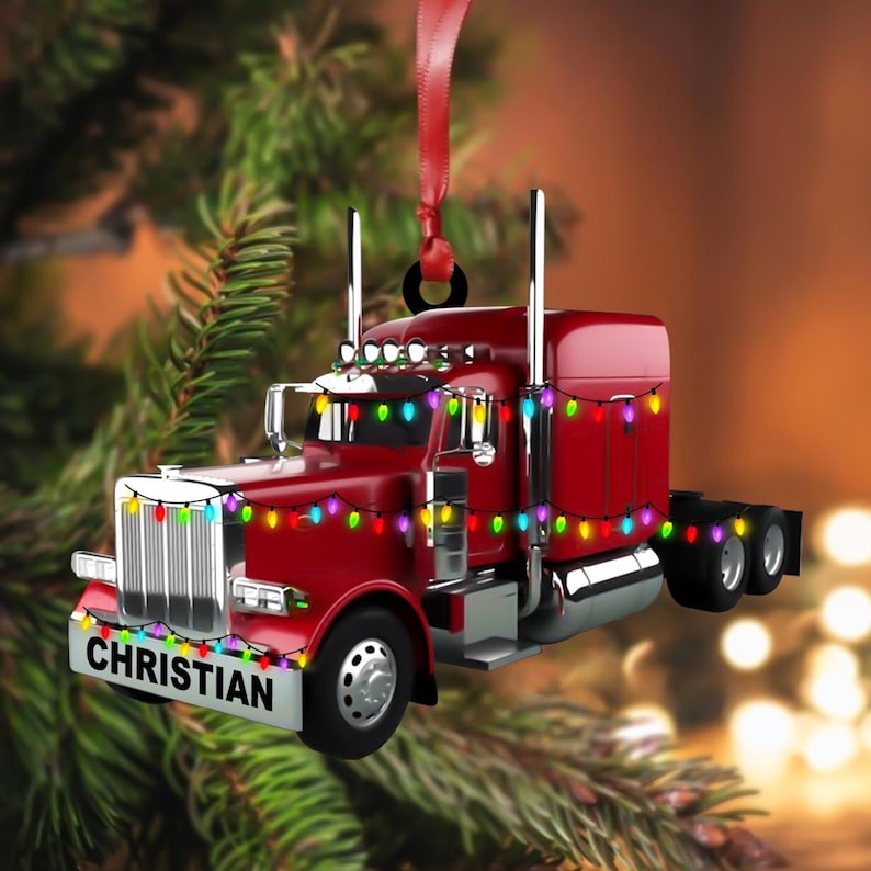 Personalized Tractor Trailer Truck Tractor Light Christmas Ornament, Custom Name Truck Lover Truck Driver Ornament ON0765