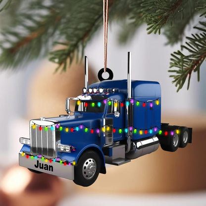 Personalized Tractor Trailer Truck Tractor Light Christmas Ornament, Custom Name Truck Lover Truck Driver Ornament ON0765