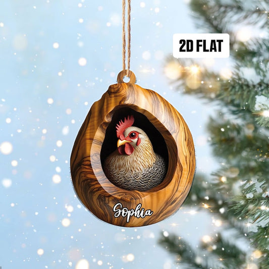 Personalized Chicken Farmhouse Christmas Ornament, Custom Name Chicken Ornament ON0819