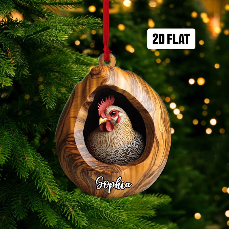 Personalized Chicken Farmhouse Christmas Ornament, Custom Name Chicken Ornament ON0819