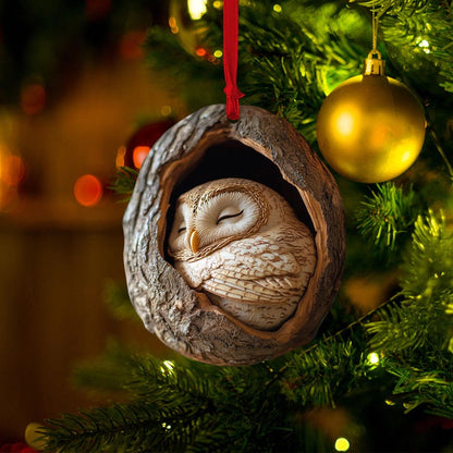 Owl Sleeping Christmas Ornament, Owl Lover Ornament ON0823