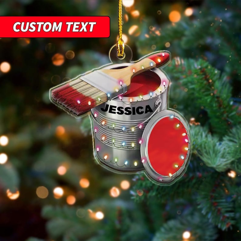 Personalized Painter's Art Palette Christmas Ornament, Custom Name Paint Bucket Ornament ON1213