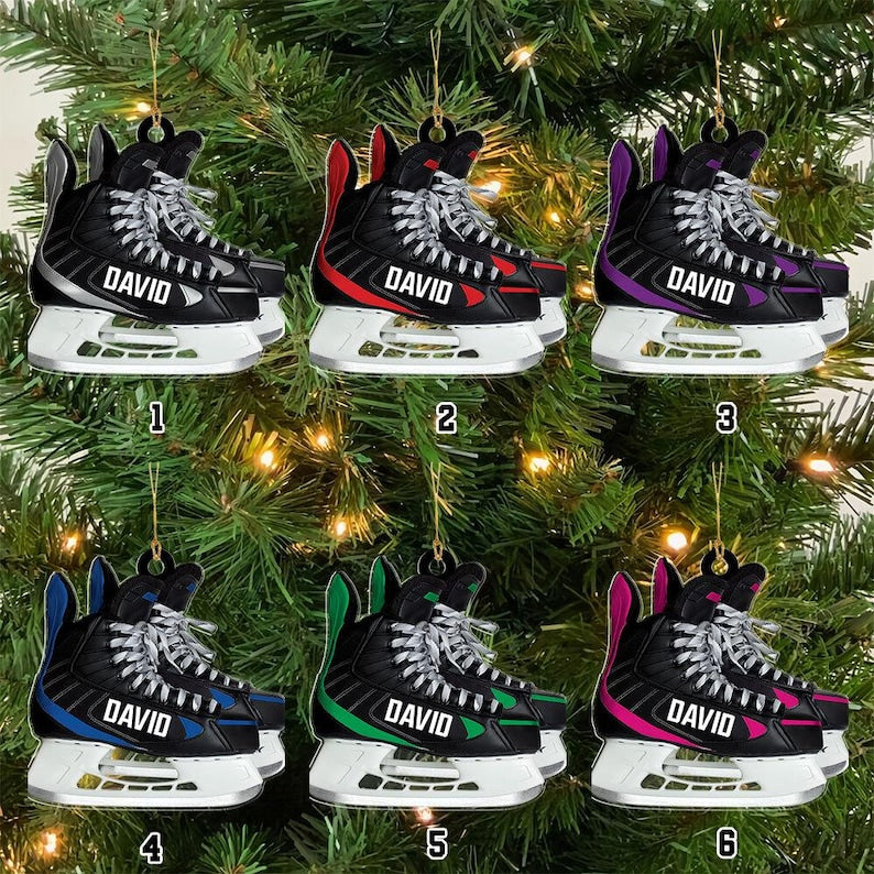 Personalized Ice Hockey Skates Christmas Ornament, Custom Name Hockey Lovers Ornament ON1214