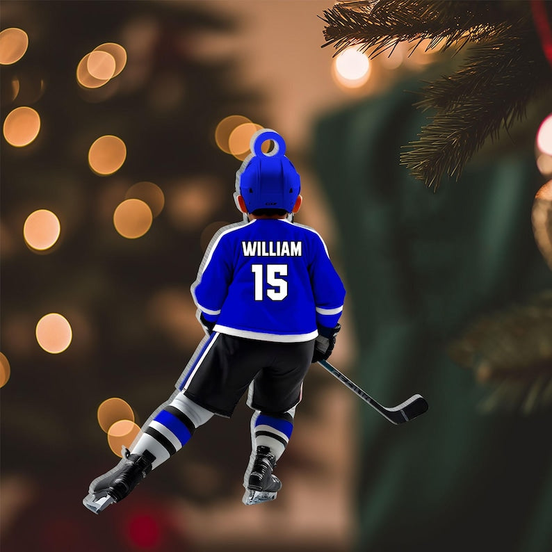 Personalized Kid Hockey Player Christmas Ornament, Custom Name Number Hockey Ornament ON1199