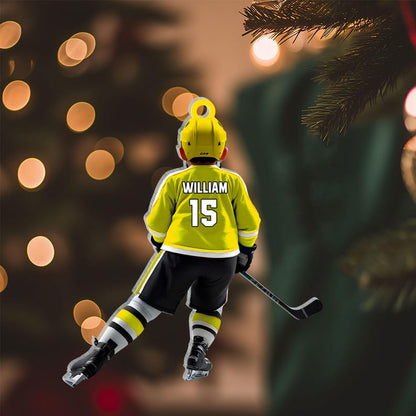 Personalized Kid Hockey Player Christmas Ornament, Custom Name Number Hockey Ornament ON1199