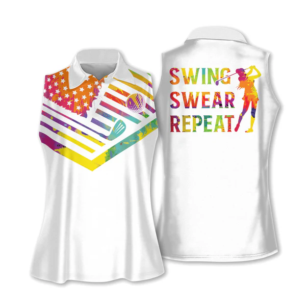 Swing Swear Repeat Womens Sleeveless Golf Shirts, Funny Golf Shirts For Women SO1007