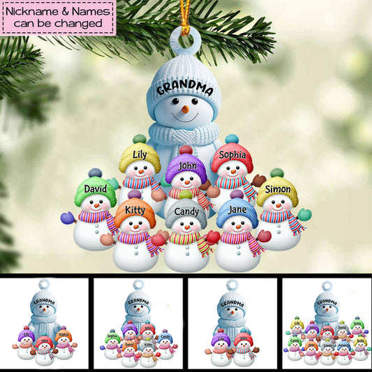 Christmas Snowman Grandma Mom With Grandkids Personalized Acrylic Ornament ON1410