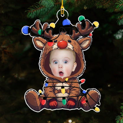 Reindeer Baby Christmas - Personalized Custom Acrylic Ornament, Custom Photo Face Adorable Newborn Baby Christmas Ornament 2024 ON0752