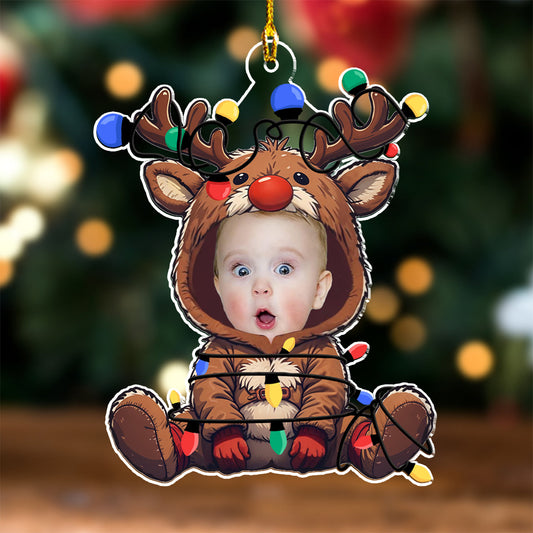 Reindeer Baby Christmas - Personalized Custom Acrylic Ornament, Custom Photo Face Adorable Newborn Baby Christmas Ornament 2024 ON0752