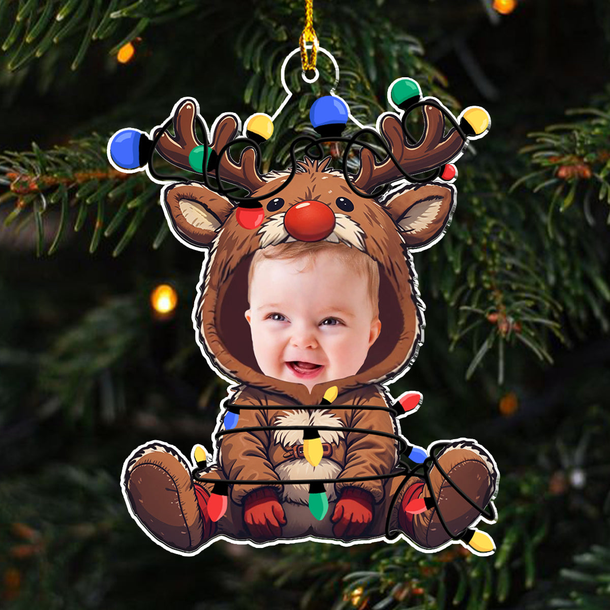 Reindeer Baby Christmas - Personalized Custom Acrylic Ornament, Custom Photo Face Adorable Newborn Baby Christmas Ornament 2024 ON0752