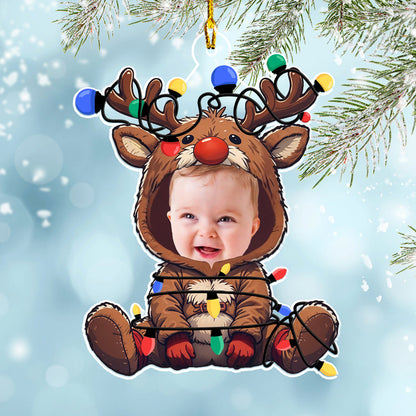 Reindeer Baby Christmas - Personalized Custom Acrylic Ornament, Custom Photo Face Adorable Newborn Baby Christmas Ornament 2024 ON0752