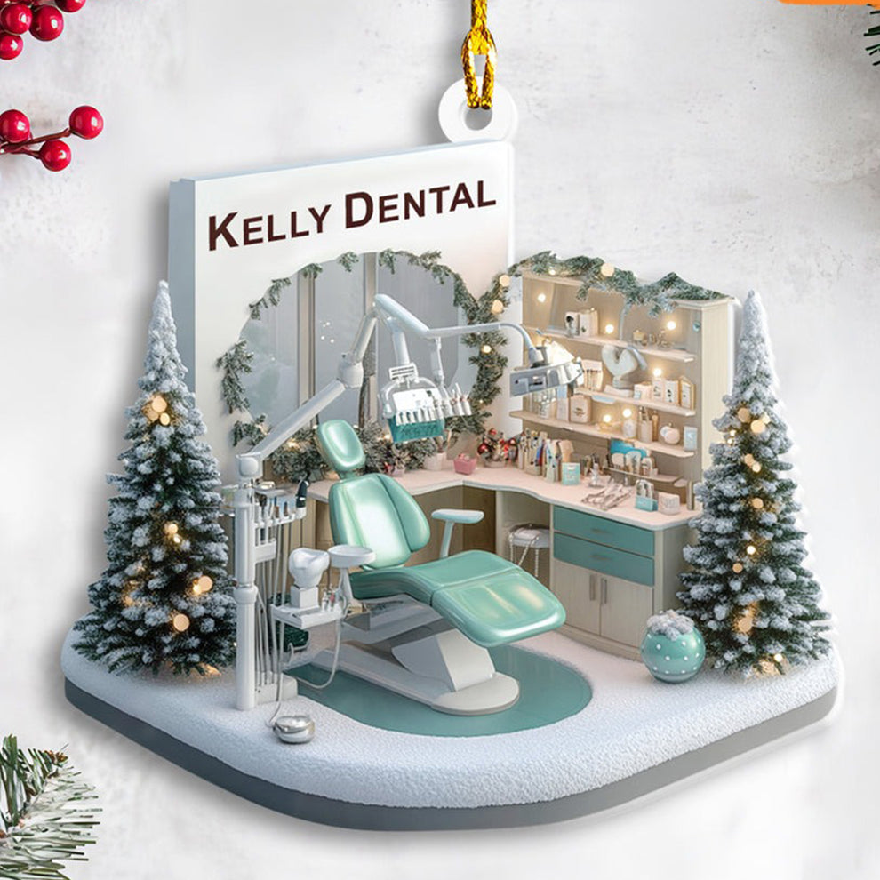 Personalized Dental 2D Flat Acrylic Ornament, Custom Dentist Dental Office Christmas Ornament ON1399