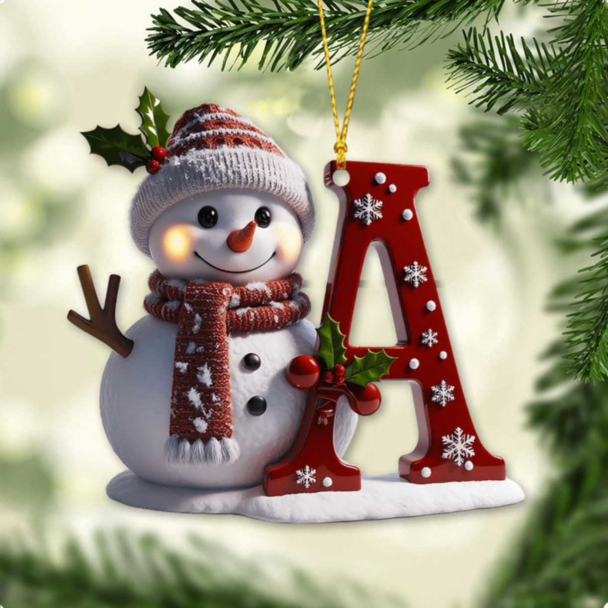 Merry Christmas - Personalized Family Ornament, Custom Letter Name Snowman Christmas Ornament ON0835