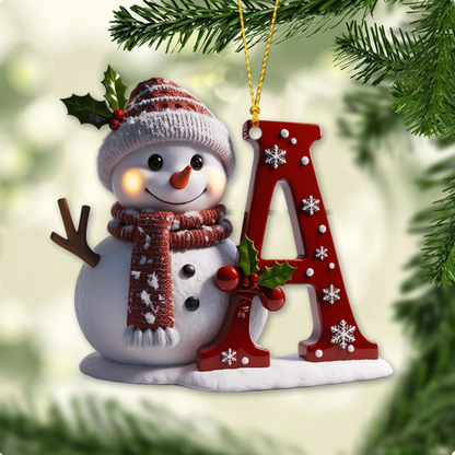 Merry Christmas - Personalized Family Ornament, Custom Letter Name Snowman Christmas Ornament ON0835