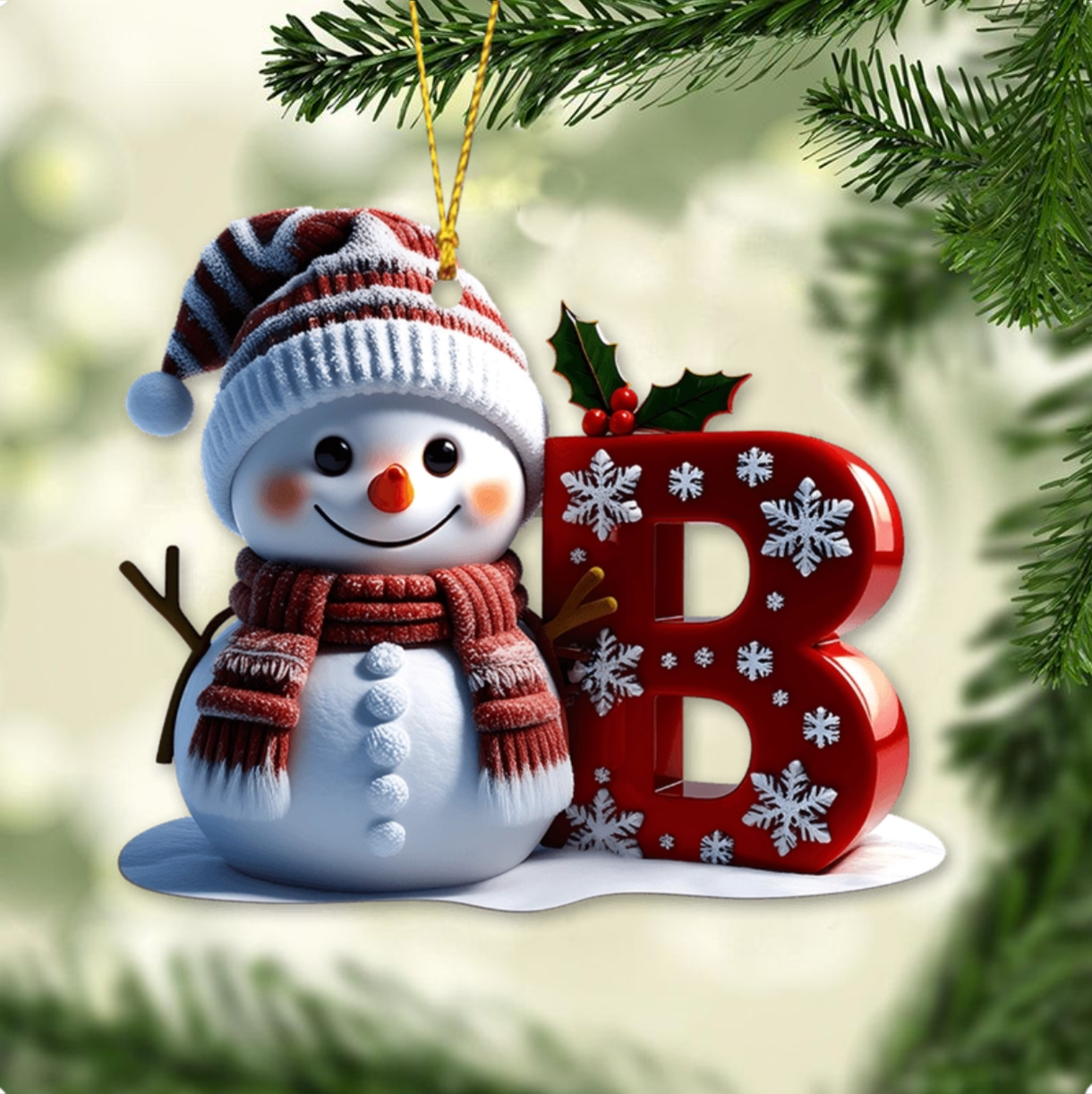 Merry Christmas - Personalized Family Ornament, Custom Letter Name Snowman Christmas Ornament ON0835