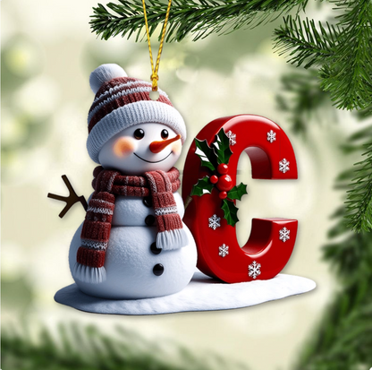 Merry Christmas - Personalized Family Ornament, Custom Letter Name Snowman Christmas Ornament ON0835