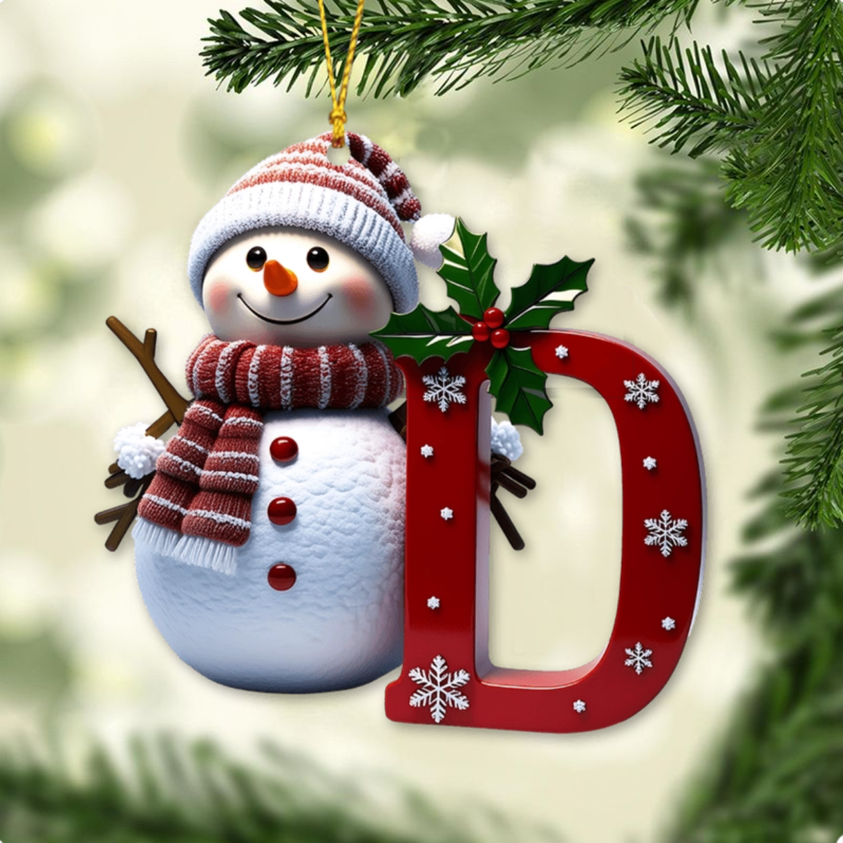 Merry Christmas - Personalized Family Ornament, Custom Letter Name Snowman Christmas Ornament ON0835