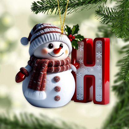 Merry Christmas - Personalized Family Ornament, Custom Letter Name Snowman Christmas Ornament ON0835