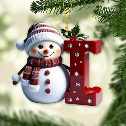 Merry Christmas - Personalized Family Ornament, Custom Letter Name Snowman Christmas Ornament ON0835