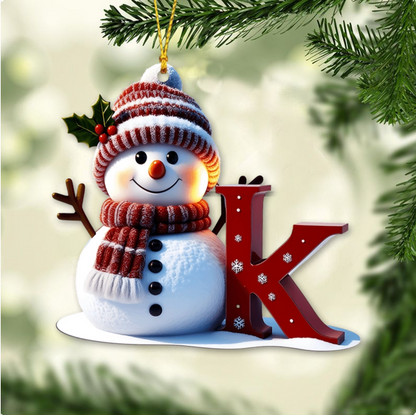 Merry Christmas - Personalized Family Ornament, Custom Letter Name Snowman Christmas Ornament ON0835