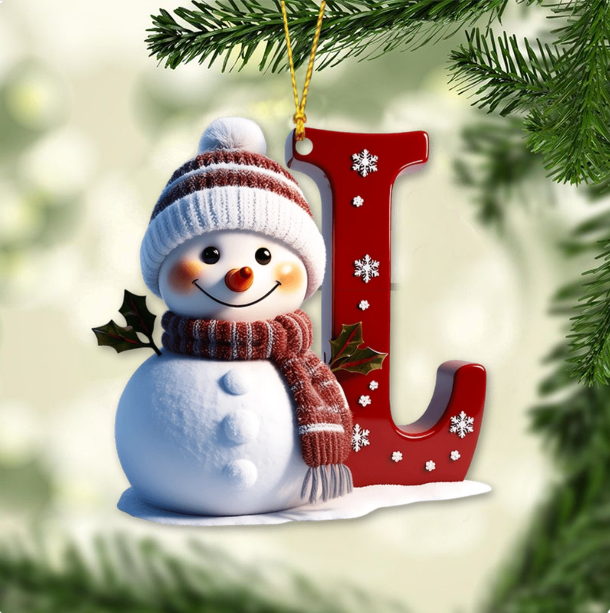 Merry Christmas - Personalized Family Ornament, Custom Letter Name Snowman Christmas Ornament ON0835