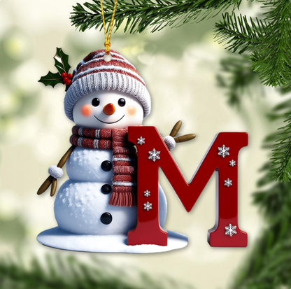 Merry Christmas - Personalized Family Ornament, Custom Letter Name Snowman Christmas Ornament ON0835