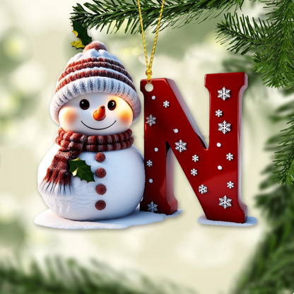 Merry Christmas - Personalized Family Ornament, Custom Letter Name Snowman Christmas Ornament ON0835