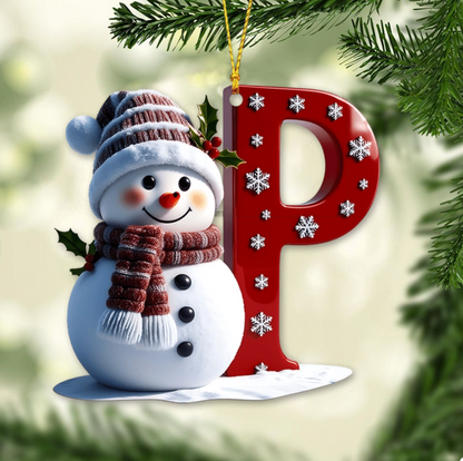 Merry Christmas - Personalized Family Ornament, Custom Letter Name Snowman Christmas Ornament ON0835