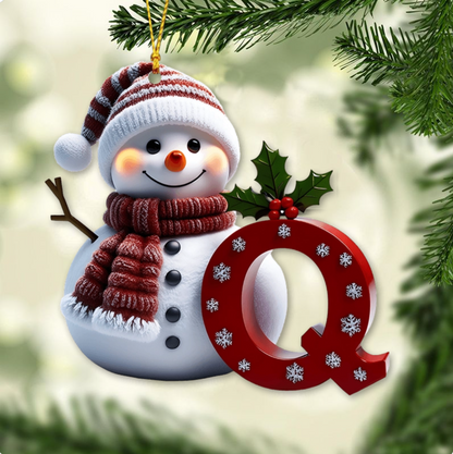 Merry Christmas - Personalized Family Ornament, Custom Letter Name Snowman Christmas Ornament ON0835