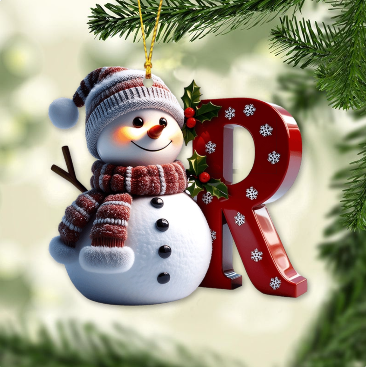 Merry Christmas - Personalized Family Ornament, Custom Letter Name Snowman Christmas Ornament ON0835