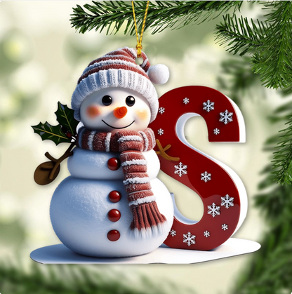 Merry Christmas - Personalized Family Ornament, Custom Letter Name Snowman Christmas Ornament ON0835