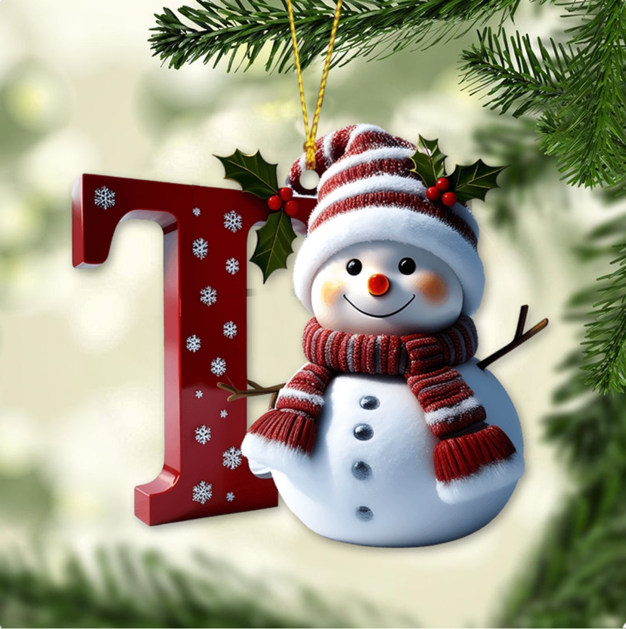 Merry Christmas - Personalized Family Ornament, Custom Letter Name Snowman Christmas Ornament ON0835