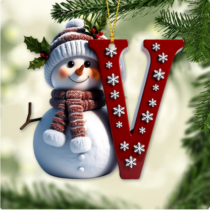 Merry Christmas - Personalized Family Ornament, Custom Letter Name Snowman Christmas Ornament ON0835