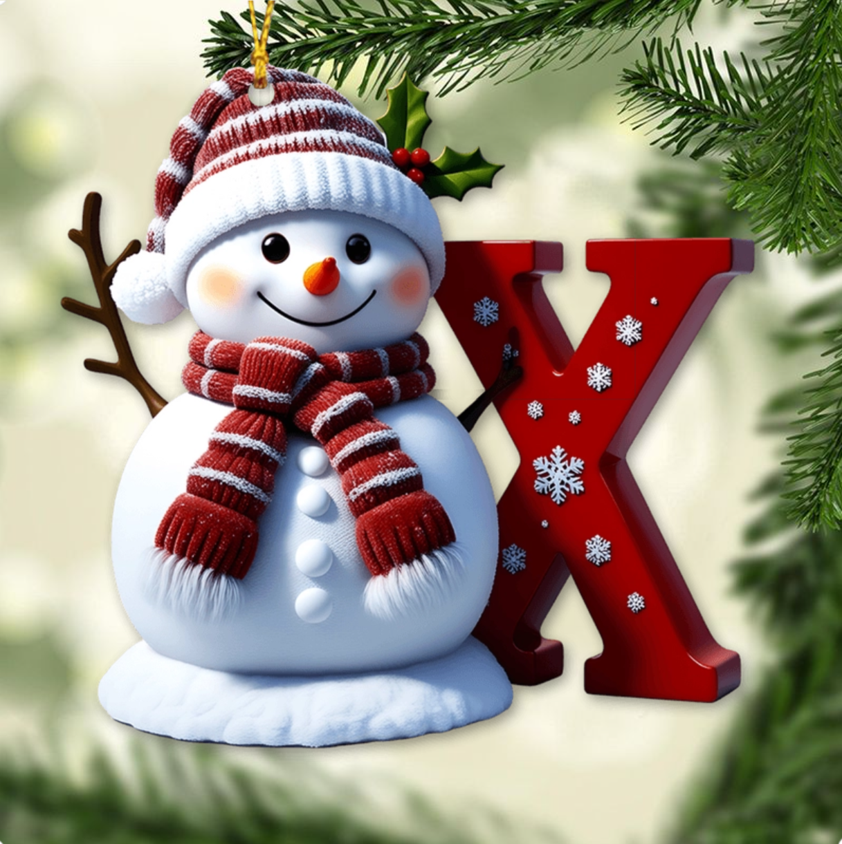 Merry Christmas - Personalized Family Ornament, Custom Letter Name Snowman Christmas Ornament ON0835